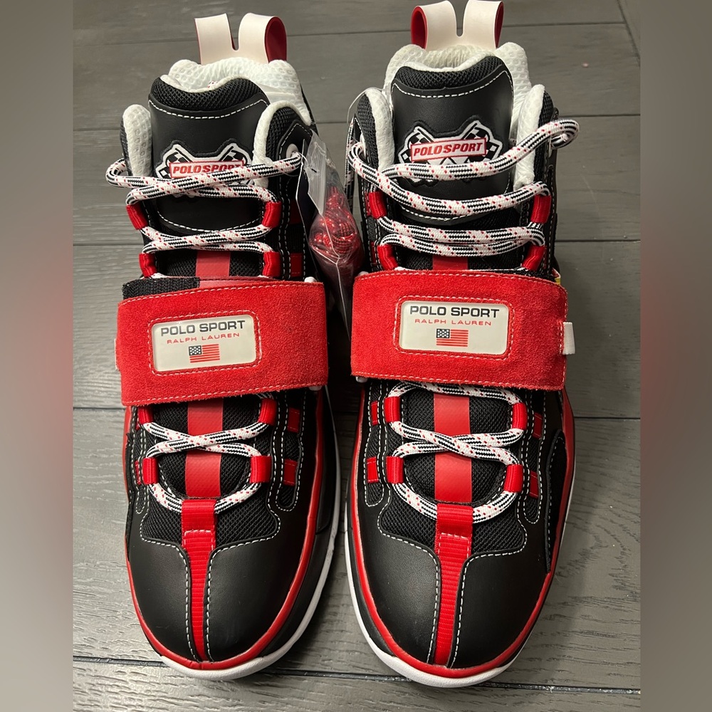 Polo Ralph Lauren Racing 92 Polo Sport PS100 High USA Black Sneakers Men 12 RARE